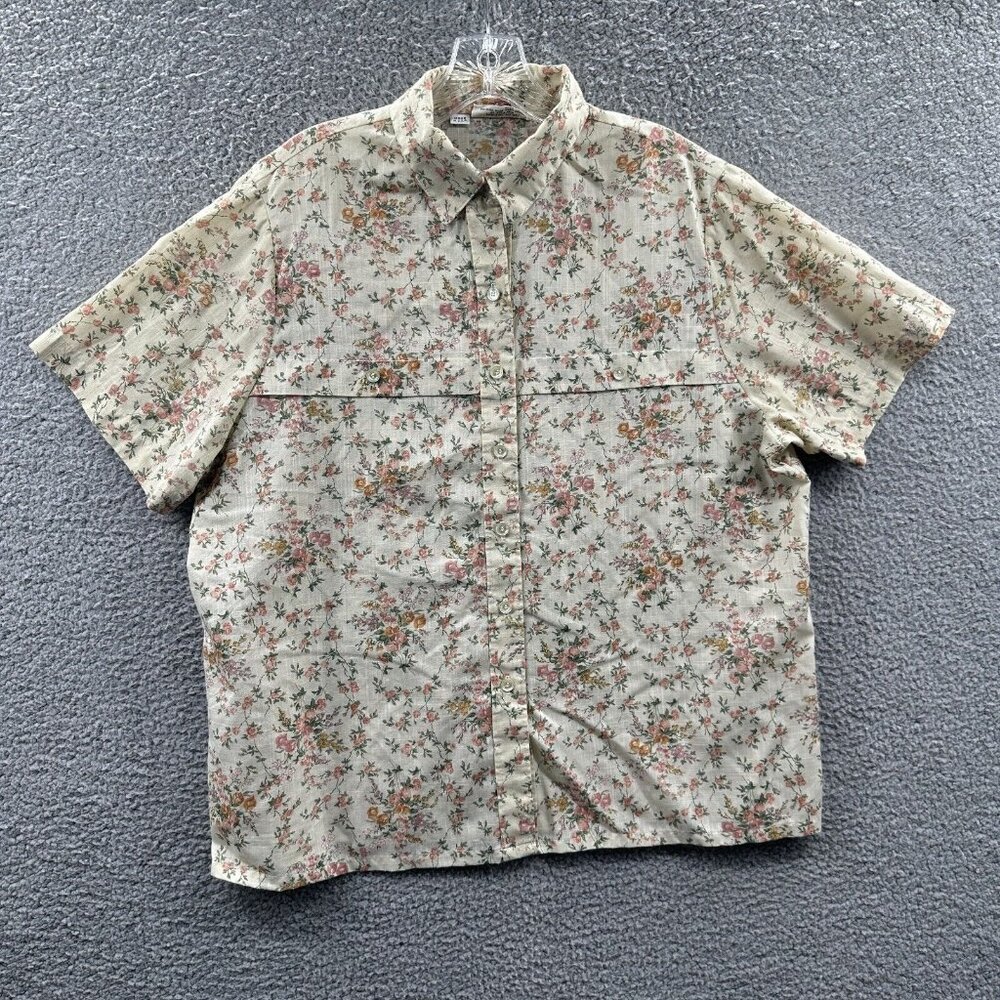Alfred Dunner Womens Top‎ 18 Beige Pink Floral Button Front Short Sleeve Shirt